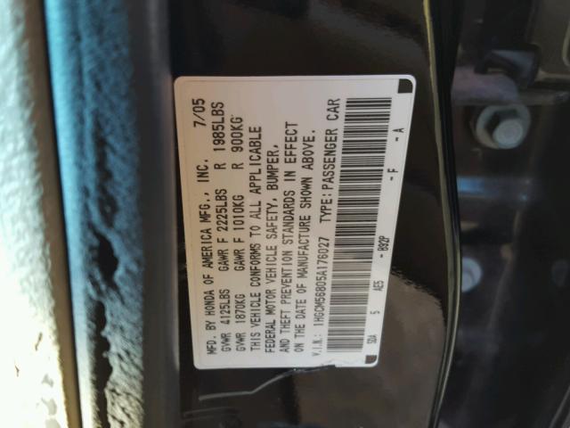 1HGCM56805A176027 - 2005 HONDA ACCORD EX BLACK photo 10