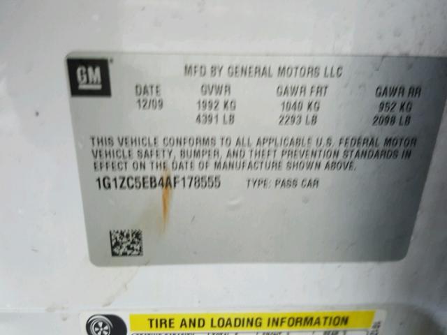 1G1ZC5EB4AF178555 - 2010 CHEVROLET MALIBU 1LT WHITE photo 10