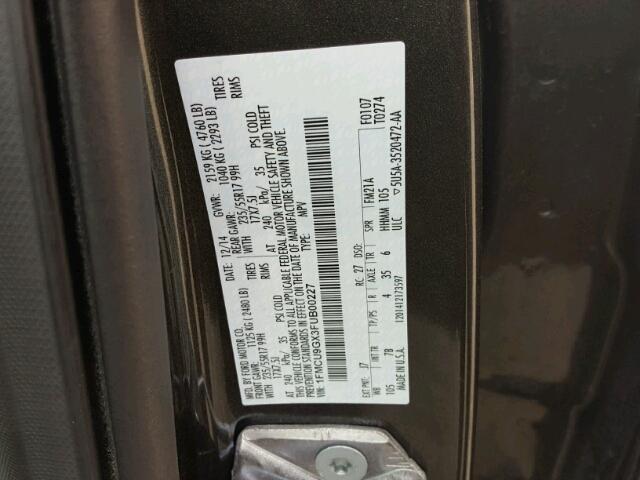 1FMCU9GX3FUB00227 - 2015 FORD ESCAPE SE 灰色 照片 10