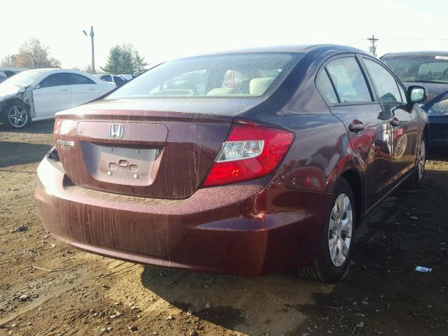 19XFB2F58CE389629 - 2012 HONDA CIVIC LX MAROON photo 4