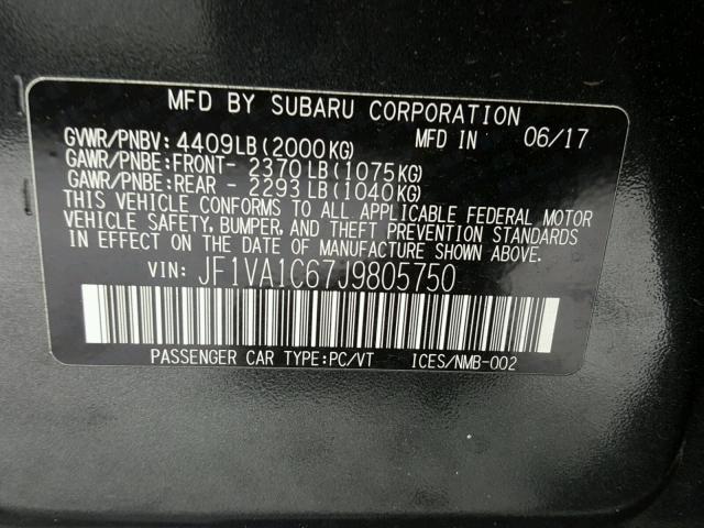 JF1VA1C67J9805750 - 2018 SUBARU WRX PREMIU CHARCOAL photo 10