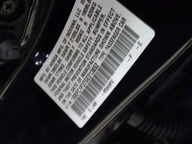 19XFC1F37GE213652 - 2016 HONDA CIVIC EX 黑色 照片 10