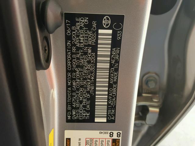 JTNB11HK6J3013204 - 2018 TOYOTA CAMRY L 银色 照片 10