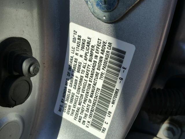 19XFB2F58CE347770 - 2012 HONDA CIVIC LX SILVER photo 10