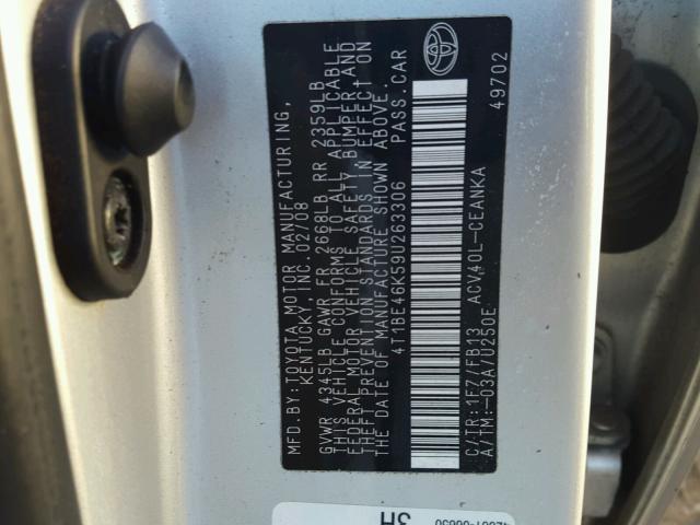 4T1BE46K59U263306 - 2009 TOYOTA CAMRY BASE SILVER photo 10