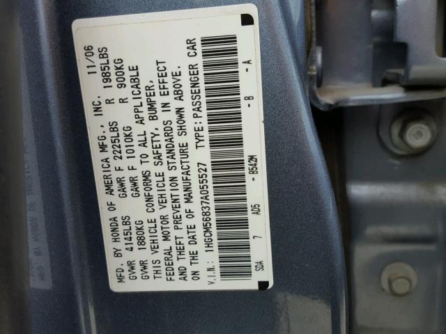 1HGCM56837A055527 - 2007 HONDA ACCORD EX BLUE photo 10