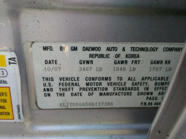 KL1TD56658B137386 - 2008 CHEVROLET AVEO BASE Gümüş foto 10
