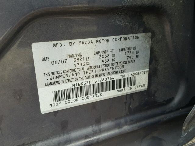 JM1BK32F181780764 - 2008 MAZDA 3 I GRAY photo 10