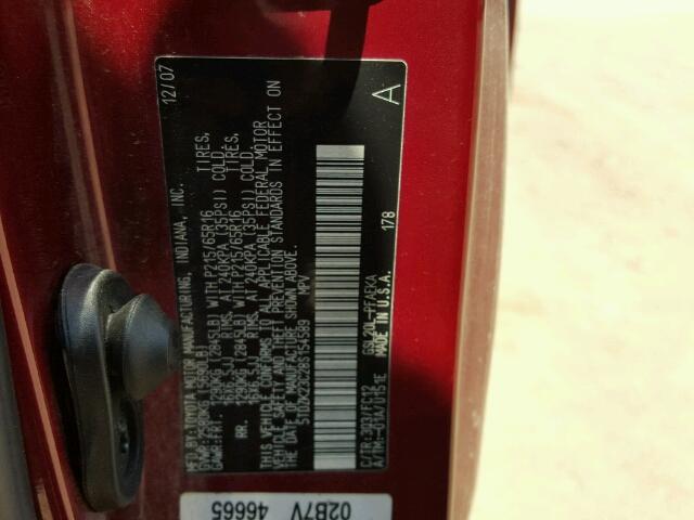 5TDZK23C28S154589 - 2008 TOYOTA SIENNA CE RED photo 10