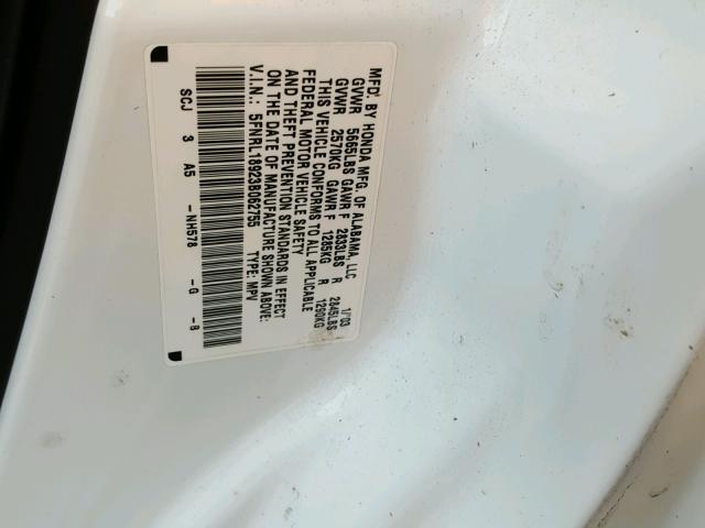 5FNRL18923B062755 - 2003 HONDA ODYSSEY EX WHITE photo 10