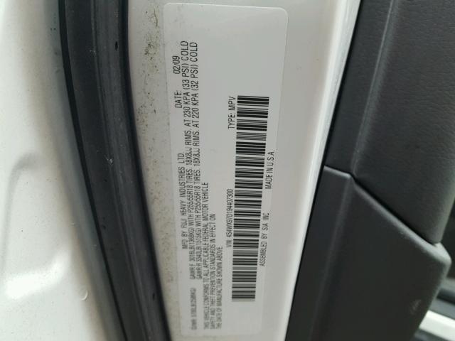 4S4WX97D194407300 - 2009 SUBARU TRIBECA LI WHITE photo 10