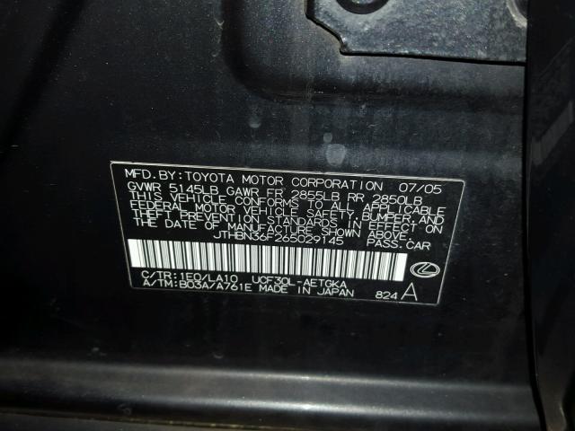 JTHBN36F265029145 - 2006 LEXUS LS 430 CHARCOAL photo 10