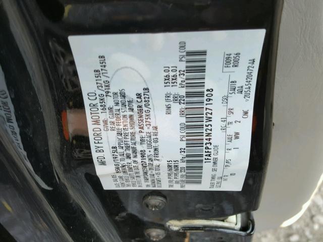 1FAFP34N25W271908 - 2005 FORD FOCUS ZX4 BLACK photo 10