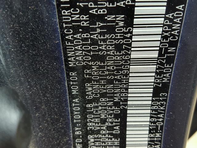 2T1BPRHE9GC627045 - 2016 TOYOTA COROLLA EC 石墨色 照片 10