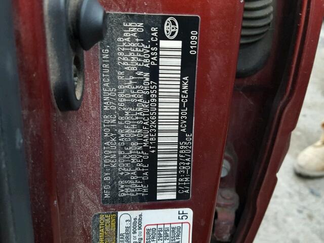 4T1BE32K65U099557 - 2005 TOYOTA CAMRY LE RED photo 10