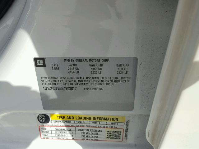 1G1ZH57B884203817 - 2008 CHEVROLET MALIBU 1LT 白色 照片 10