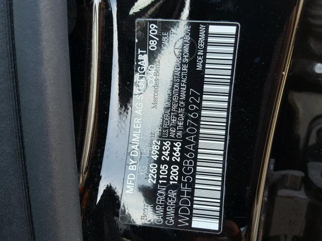 WDDHF5GB6AA076927 - 2010 MERCEDES-BENZ E 350 BLACK photo 10