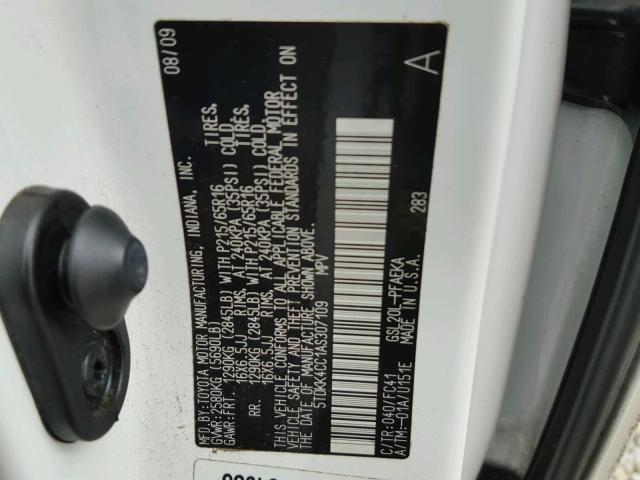 5TDKK4CC1AS307109 - 2010 TOYOTA SIENNA CE WHITE photo 10