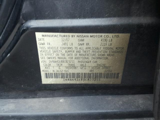 1N4BA41E88C823251 - 2008 NISSAN MAXIMA SE BLACK photo 10