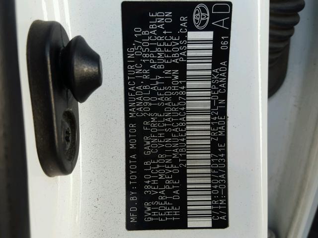 2T1BU4EE8AC407841 - 2010 TOYOTA COROLLA BA WHITE photo 10