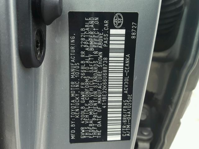 4T1BE32K66U688738 - 2006 TOYOTA CAMRY LE GRAY photo 10