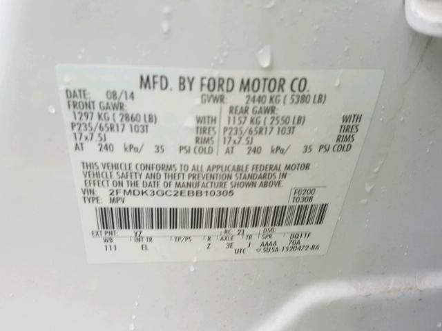 2FMDK3GC2EBB10305 - 2014 FORD EDGE SE WHITE photo 10