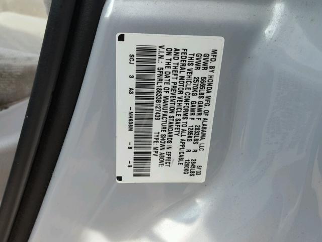 5FNRL18633B127439 - 2003 HONDA ODYSSEY EX SILVER photo 10