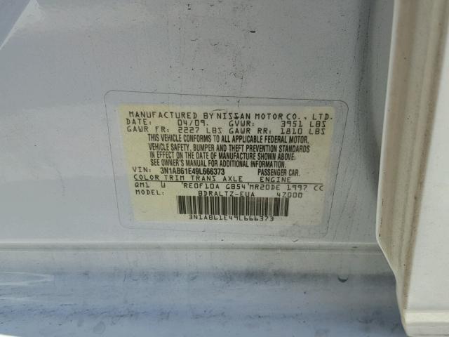 3N1AB61E49L666373 - 2009 NISSAN SENTRA 2.0 WHITE photo 10