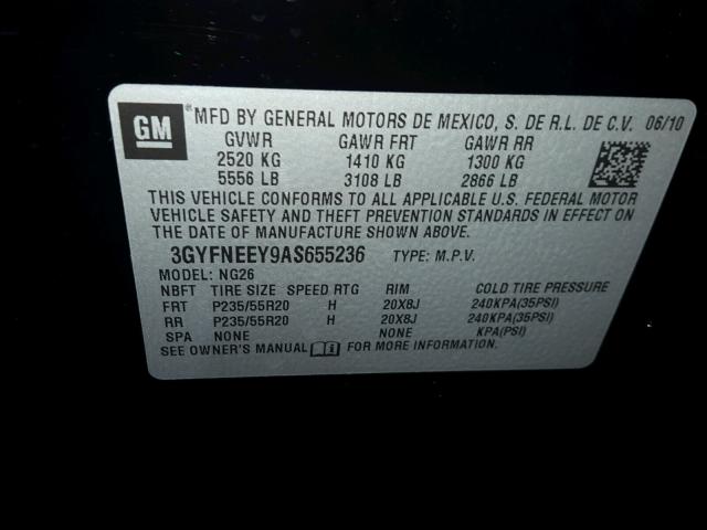 3GYFNEEY9AS655236 - 2010 CADILLAC SRX PERFOR 黑色 照片 10