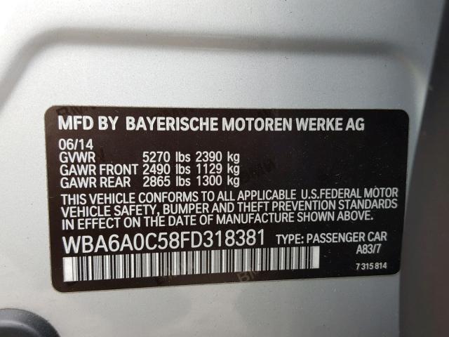 WBA6A0C58FD318381 - 2015 BMW 640 I SILVER photo 10