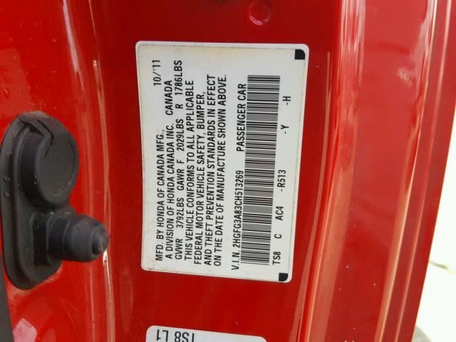 2HGFG3A83CH513269 - 2012 HONDA CIVIC EX Qırmızı foto 10