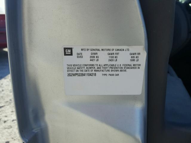 2G2WP522841104218 - 2004 PONTIAC GRAND PRIX SILVER photo 10