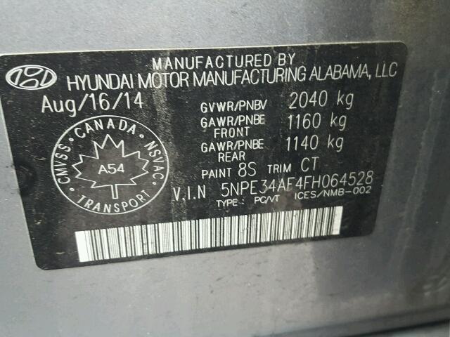 5NPE34AF4FH064528 - 2015 HYUNDAI SONATA SPO GRAY photo 10