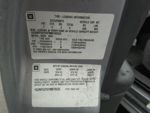 1G2NF52T6YM878520 - 2000 PONTIAC GRAND AM S SILVER photo 10