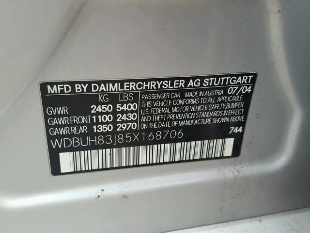 WDBUH83J85X168706 - 2005 MERCEDES-BENZ E 500 4MAT SILVER photo 10