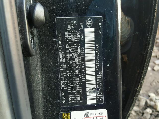 4T1BE46K27U179635 - 2007 TOYOTA CAMRY BLACK photo 10