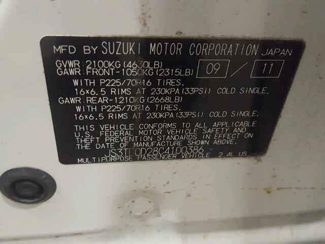 JS3TE0D28C4100386 - 2012 SUZUKI GRAND VITA WHITE photo 10