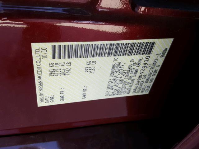 1N4AL2AP2BN424410 - 2011 NISSAN ALTIMA BAS MAROON photo 10