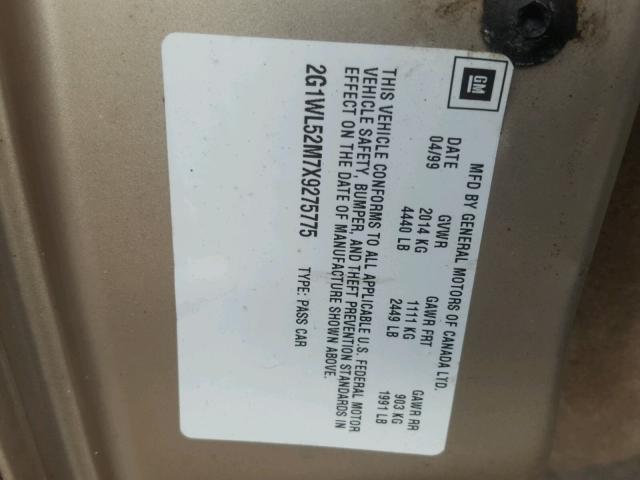 2G1WL52M7X9275775 - 1999 CHEVROLET LUMINA BAS TAN photo 10