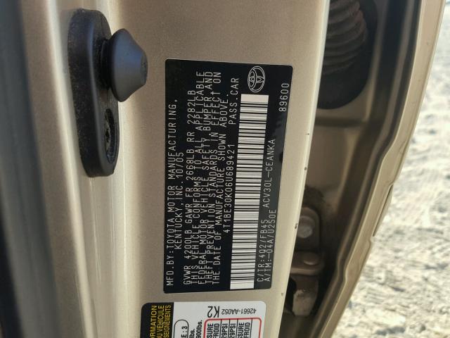 4T1BE30K06U689421 - 2006 TOYOTA CAMRY LE GOLD photo 10