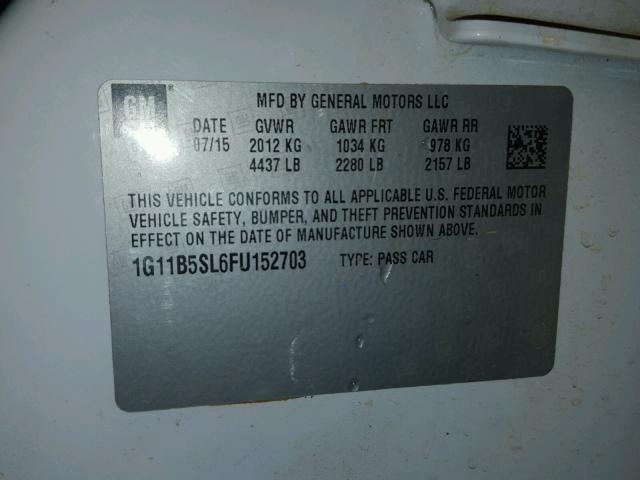 1G11B5SL6FU152703 - 2015 CHEVROLET MALIBU LS 白色 照片 10