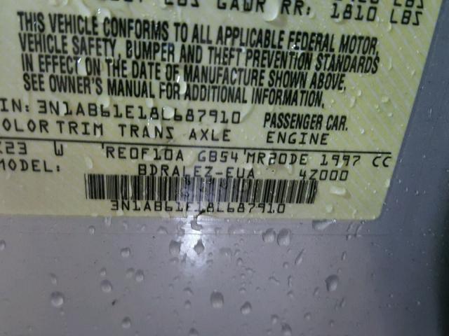 3N1AB61E18L687910 - 2008 NISSAN SENTRA 2.0 SILVER photo 10