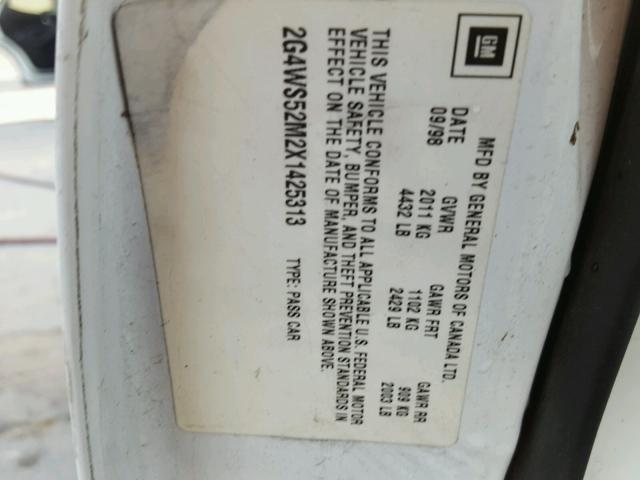 2G4WS52M2X1425313 - 1999 BUICK CENTURY CU WHITE photo 10