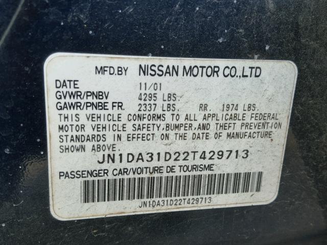 JN1DA31D22T429713 - 2002 NISSAN MAXIMA GLE BLUE photo 10