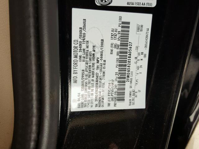 2FMDA58285BA05627 - 2005 FORD FREESTAR L BLACK photo 10