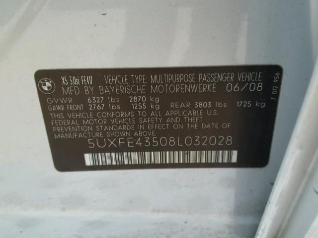 5UXFE43508L032028 - 2008 BMW X5 3.0I SILVER photo 10