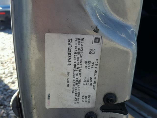 1G2WR5210XF248151 - 1999 PONTIAC GRAND PRIX ვერცხლისფერი ფოტო 10