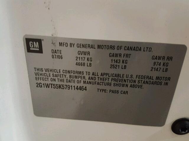 2G1WT55K579114464 - 2007 CHEVROLET IMPALA LT WHITE photo 10