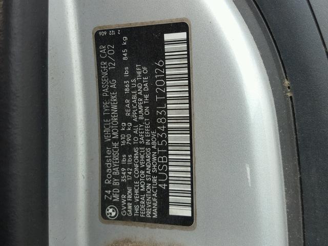 4USBT53483LT20126 - 2003 BMW Z4 3.0I ვერცხლისფერი ფოტო 10