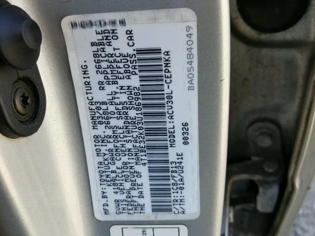 4T1BE32K03U186982 - 2003 TOYOTA CAMRY LE SILVER photo 10